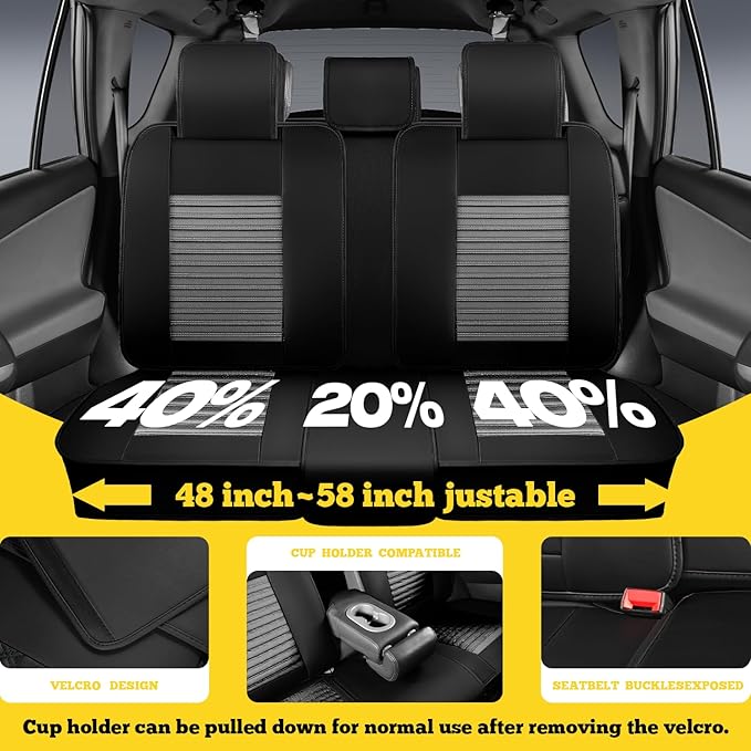LINGVIDO Full Set Car Seat Covers, Faux Nappa Leather, Airbag Compatible and Waterproof Protectors for Sedans SUVs, Breathable Interior for Active Families, Pets, and Commuters (5 Seats, Black/Gray)