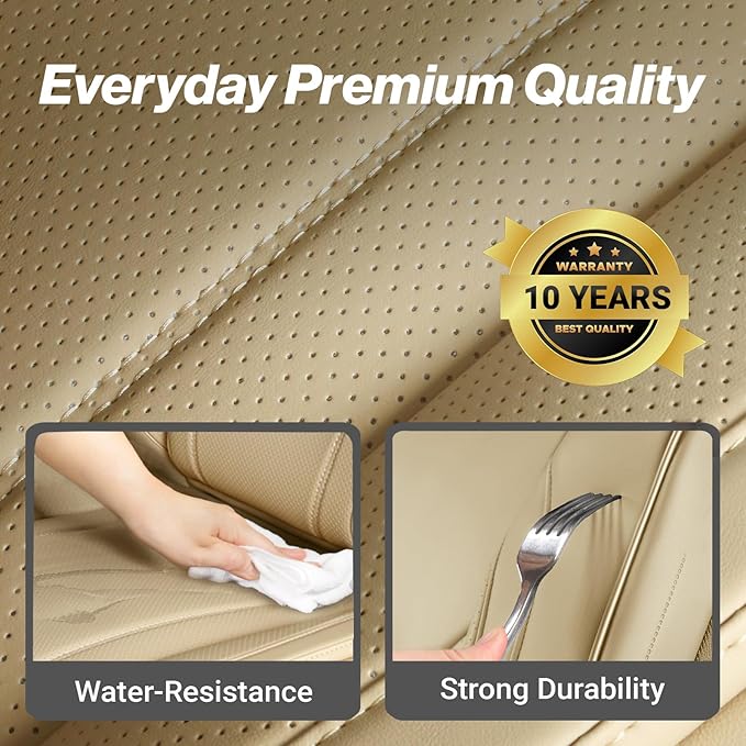 Coverland Custom Fit Car Seat Covers for SUV Compatible with [2024-2026 X2, 2020-2025 Defender 110] Premium Water Resistant Leather Non-Slip Interior Protector [Full Set Beige - Size Chart X59]