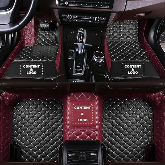 Customize Making Car Floor Mats for 99.99% Sedan SUV Pickup Truck Full Coverage Men Women Cute Leather Protection Pads Non-Slip Floor Liners (Black+Wine Red Sidev)