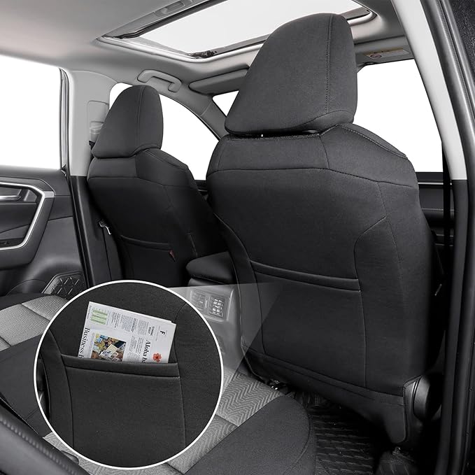 coverdream Rav4 Seat Covers Custom Fit for 2019-2024 2025 Toyota Rav4 LE,XLE,XLE Premium,Limited,Full Coverage Polyester Car Seat Protector(Full Set,Black & Gray)