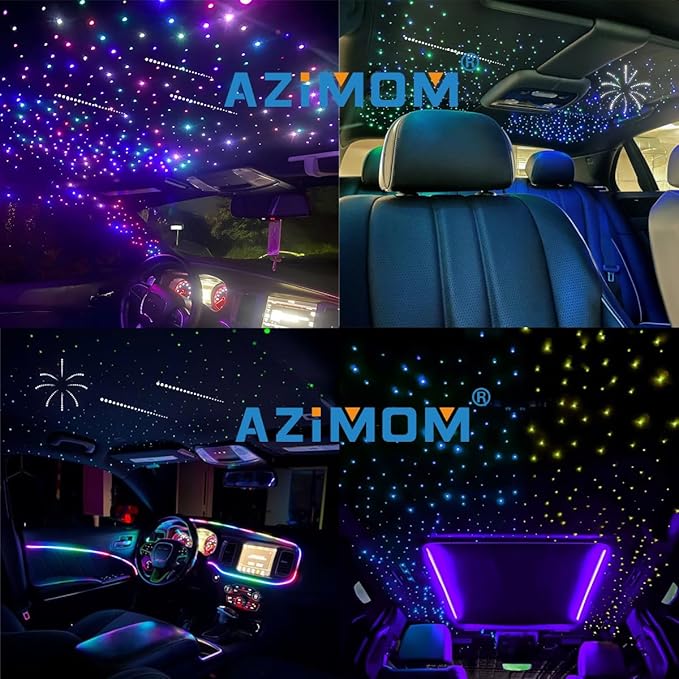 AZIMOM Dual Color 1200pcs 0.03in 13.1ft Twinkle Fiber Optic Starlight Headliner+ Pure White Meteor 240pcs Shooting Star, Sound Mode APP& Remote Control 2 in 1Starlight Meteor Kits Car Home Ceiling