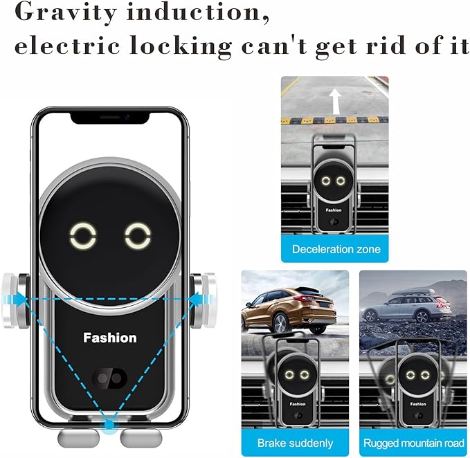 Cell phone holder wireless car charger,15W Auto Clamping Phone holders for your car fit for iPhone 16 15 14 13 12 Mini Pro Max 11 XR, Samsung Galaxy S24 Ultra S23 S22 S21+ Note 20 (Silver)