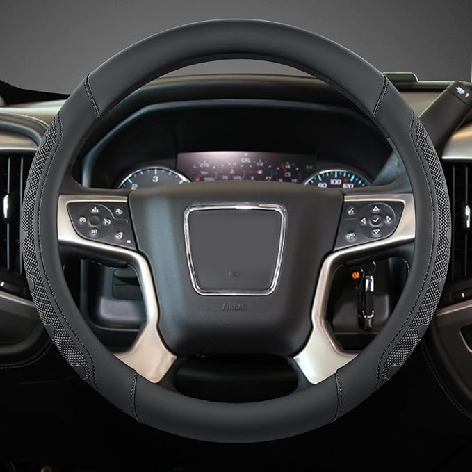 GIANT PANDA Steering Wheel Cover for GMC Sierra Acadia Terrain Yukon(Black-Standard Size)