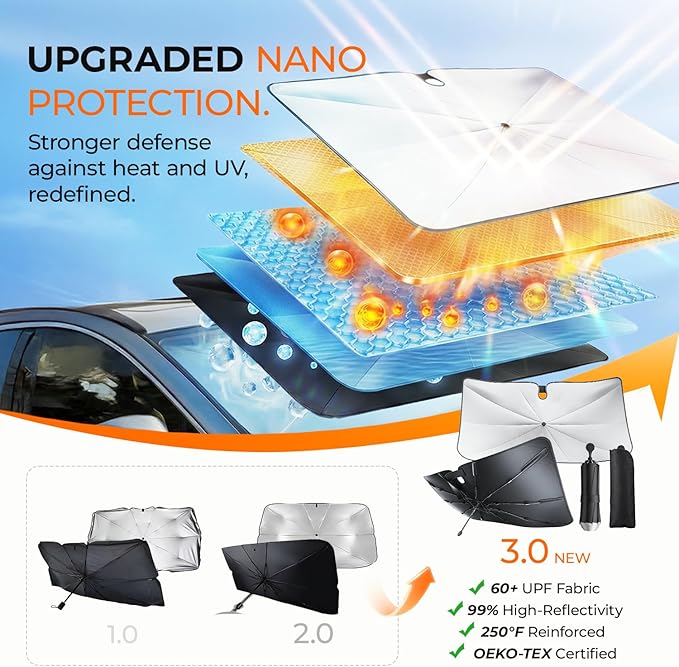 Windshield Sun Shade Umbrella for Toyota Tacoma Accessories 2016-2025 2026, UV Block Tacoma Sun Shade for Car Windshield, Heat Shield Truck Sunshade for Tacoma Front Windshield Cover.