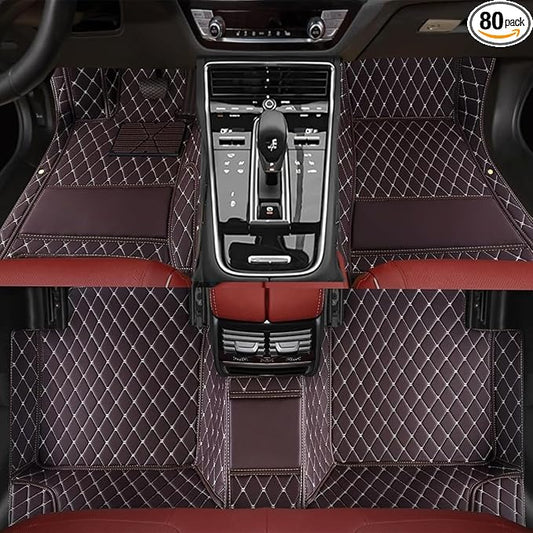 TREGOO All Weather Car Mats Custom Fit Non Slip Floor Mats for 1998-2025 Cars Personalized Leather Protection Pads Suitable for Men Women (Brown)
