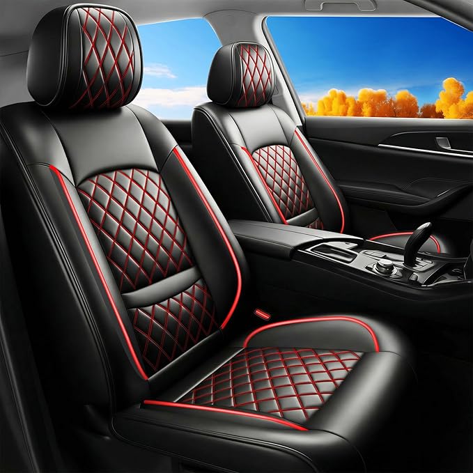 Fit RDX Car Seat Covers for Acura RDX 2010-2025 2026 - Premium Leather, Waterproof, All-Weather, Airbag Compatible, Anti-Slip, Breathable, Easy Install, Seat Protectors, Full Set, Redline