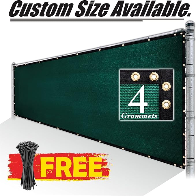 Royal Shade Custom Size 5' x 58' Green Fence Privacy Screen Windscreen Cover Netting Mesh Fabric Cloth - Cable Zip Ties Included (We Make Custom Size)