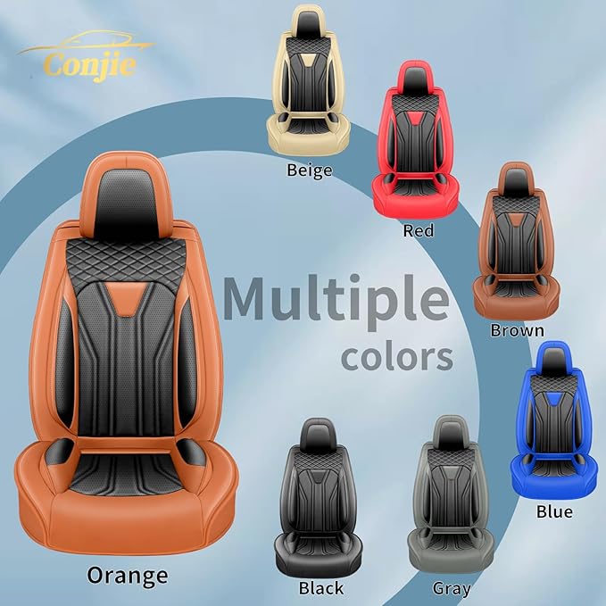 Fit Murano Car Seat Covers Compatible with Nissan Murano 2004-2025 2026 - Premium Leather， Waterproof Breathable， All-Weather Seat Cushion Protecto&Airbag Compatible (2 Front Seat Orange&Black)