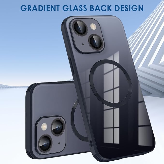 Guppy Compatible with iPhone 15 Case Magnetic, with Full Camera Lens Protector [Compatible with MagSafe] Scratch Resistant Gradient Glass Back Cover Phone Case-Black