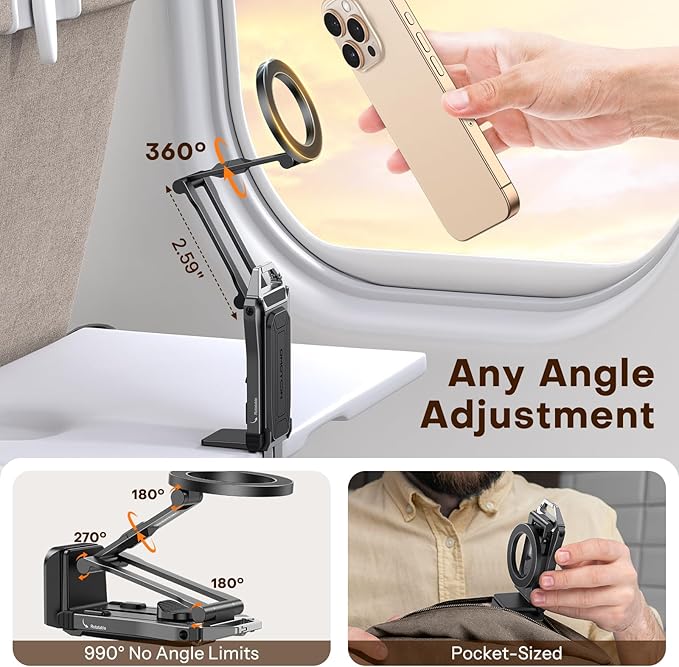 OMOTON TP02 360°Rotating for MagSafe Tripod, New Upgrade with 1/4" Screw Arca, Adjustable Magnetic Phone Tripod for iPhone 17/16/15 Pro Max Air, Foldable Selfie Stick Fits Vlog, Gym, Black Pro