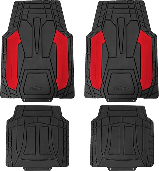 FH Group Automotive Heavy-Duty Rubber Floor Mats, Universal Fit Full Set, Climaproof, Trimmable for Most Sedan, SUV, Truck Floor Mats Red
