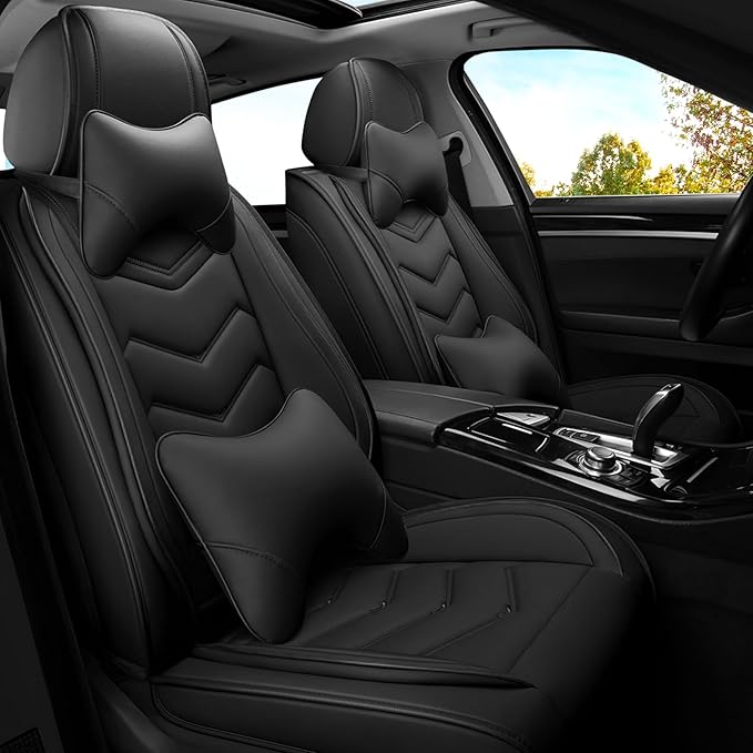 Car Seat Covers for Fiat 500 2012-2019, Premium Nappa Leather Car Seat Cover, Stylish Sport Seat Covers， Automobile Seat Cover Sets.(Luxury 2 Seats/Pure Black)