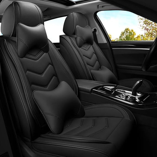 Car Seat Covers for Fiat 500 2012-2019, Premium Nappa Leather Car Seat Cover, Stylish Sport Seat Covers， Automobile Seat Cover Sets.(Luxury 2 Seats/Pure Black)