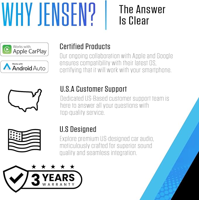 JENSEN J1CA7-BUC 7-inch Certified Apple CarPlay Android Auto | Double DIN Touchscreen Car Stereo Radio | Bluetooth Hands Free Calling & Music Streaming | Backup Camera Included | USB Charging
