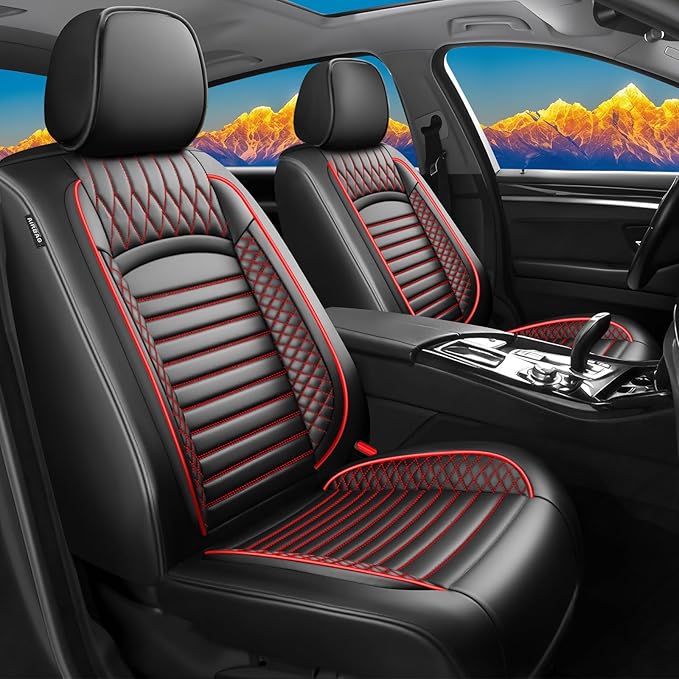 Fit Fj Cruiser Car Seat Covers for Toyota Fj Cruiser 2007-2013 2014-Upgraded Premium Waterproof & Breathable Leather, Airbag Compatible,All-Weather Seat Cushion Protector (Full Set, Black+Red)