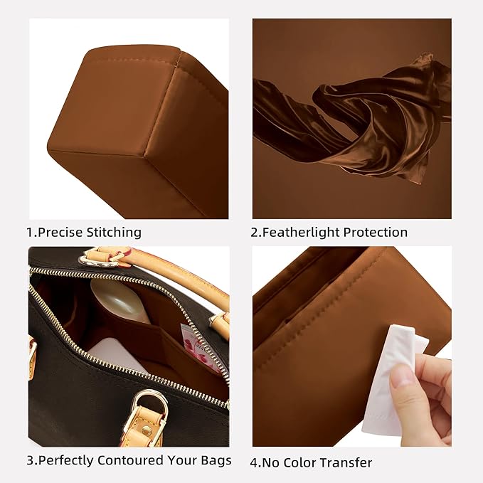 DGAZ Silk Purse Organizer Insert Fits LV Speedy 16/20/25/30/35/45 bags，Silky Smooth Bag Organizer，Luxury Handbag & Tote Shaper（Gold，SP45）