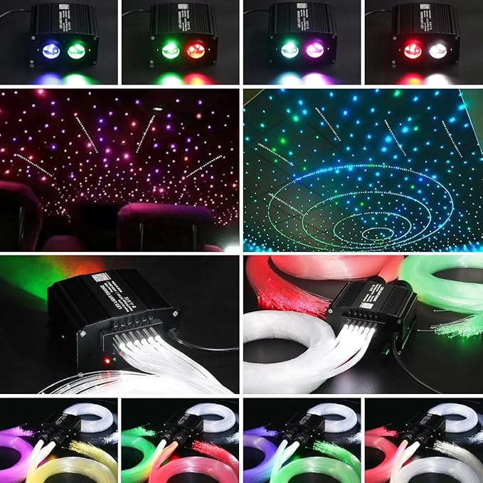 AKEPO 18W Home Car Dual Color Twinkle&Shooting Star Two-in-one Fiber Optic Lights Kit, 900pcs*9.8ft*0.03in+240pcs Meteor Fibers+Music Activated+APP/Remote Control Starlight Headliner Kits