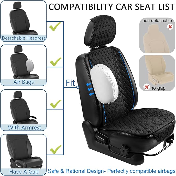 Linen Car Seat Covers Front Seat Covers, Breathable Cloth Fabric Car Seat Protector with Storage Pocket Anti-Slip Car Seat Protector Universal Fit for 98% Cars SUV Trucks (2Pack Black)