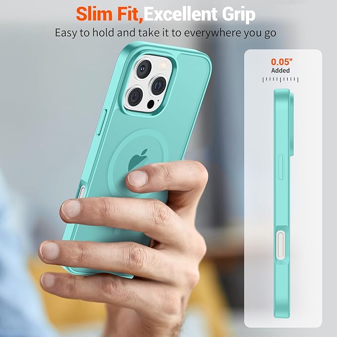 SUPFINE Magnetic for iPhone 16 Pro Case (Compatible with MagSafe) (Military Grade Drop Protection) Slim Translucent Matte Shockproof with Anti-Fingerprint Phone Case, Blue Green