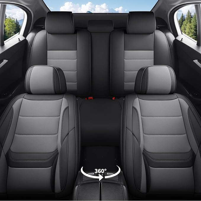 Car Seat Covers Full Set Custom Fit for Ford Focus 2000-2018 - Premium Faux Leather with Lumbar Support, Breathable, Anti-Slip & Full Wrapping Edge (Black&Gray,Full Set)