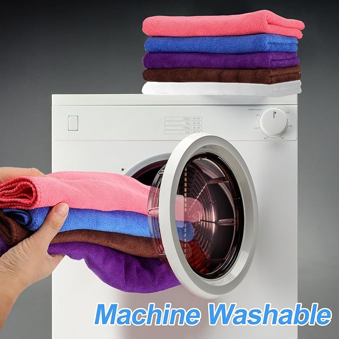 HARFINGTON 4 Pack Microfiber Cleaning Cloth, 10" x 10" Multi-Functional Cleaning Towels Reusable Absorbent Rags with Hook for Car Wash Kitchen Household Window Clean, Sapphire Blue
