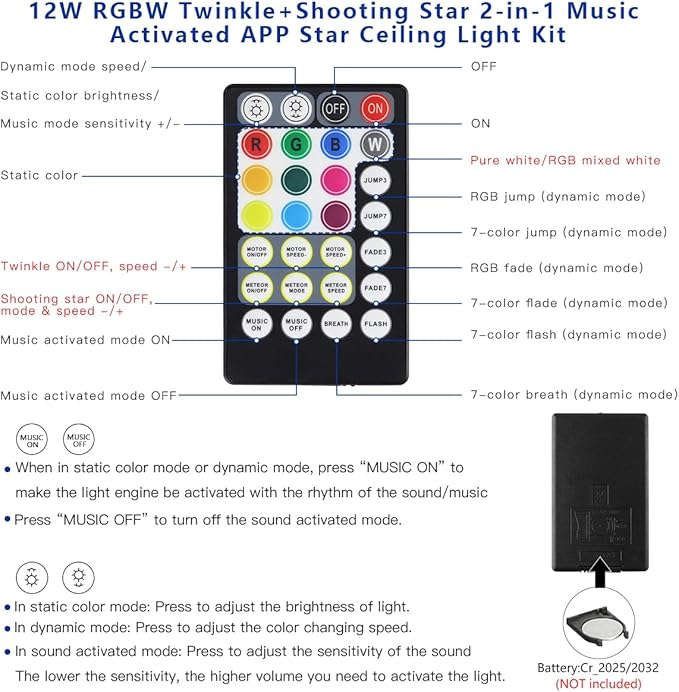 AKEPO 12W 550pcs Twinkle&240pcs Shooting Star 2-in-1 Fiber Optic Starlight Headliner Lights Kit, 0.03in*9.8ft Car Home Meteor APP Control Music Activated Optical Fiber Star Ceiling Light