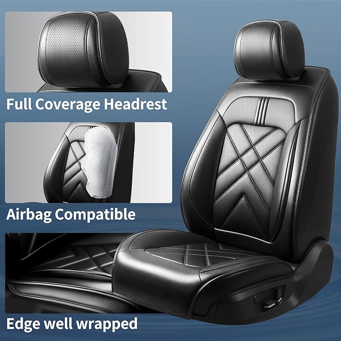 CX-7 Car Seat Covers Custom Fit for Mazda CX-7 2007-2012, Full Coverage Premium Leather Waterproof Breathable Seat Covers Automotive Seat Protectors, Airbag Compatible(Full Set, Seats, Black)