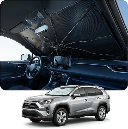 [Upgraded] DooGooCoo Windshield Sun Shade Umbrella - Medium, Car Sunshade for Front Windshield [UV Block & Heat Shield], Keep Car Cooler & Protect Interior Sun Shade for car Windshield (57"x32")