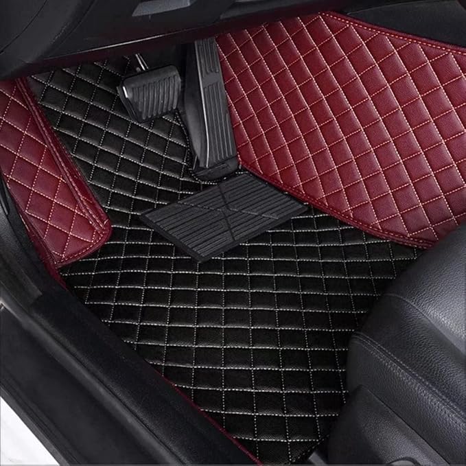 Custom Car Floor Mats for 96% Sedan SUV Sports Car Protection Full Coverage Pads Anti-Slip Leather Floor Lining All Weather Car Floor Mats (Black Gold)