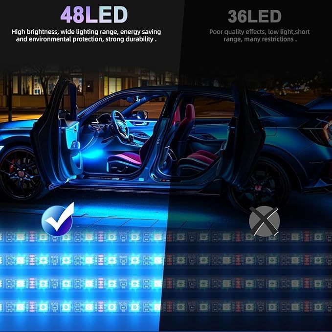 2 Pack Car LED Lights Interior, Ambient Lighting Car with Smart APP Control, Multicolor Interior LED Lights with Music Mode for Truck Jeep SUV, DC 12V