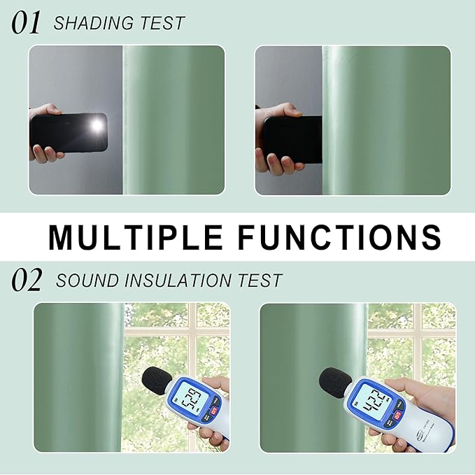XWZO 100% Blackout Curtains 2 Panels with Tiebacks- Double Layers Heat and Full Light Blocking Window Panels with Grommets for Narrow Short Windows, Light Sage, W38 x L45, Set of 2