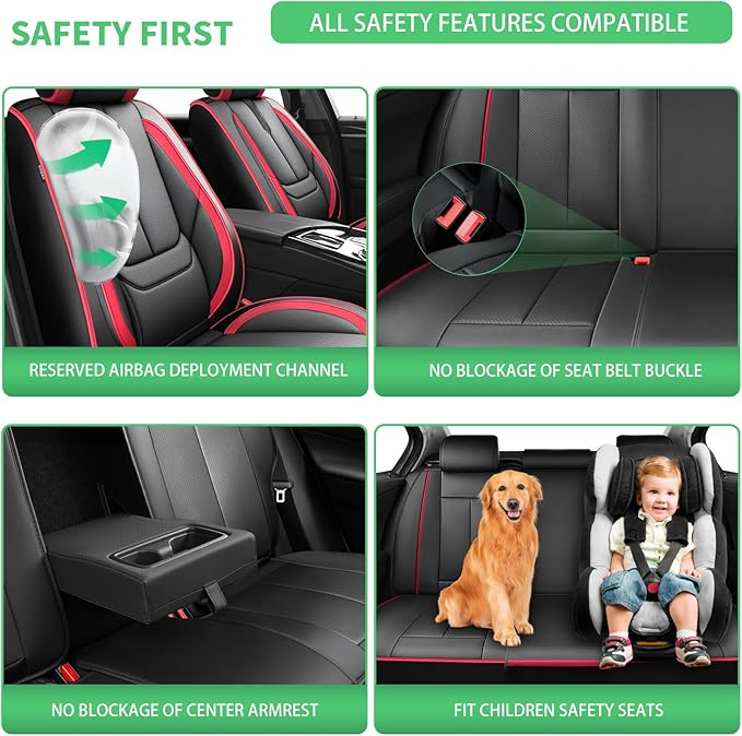 Fit Venza Car Seat Covers for Toyota Venza 2009-2024 2025 2026 -Upgraded Premium Waterproof & Breathable Leather,Airbag Compatible,All-Weather Seat Cushion Protector,Full Set,Black-Red