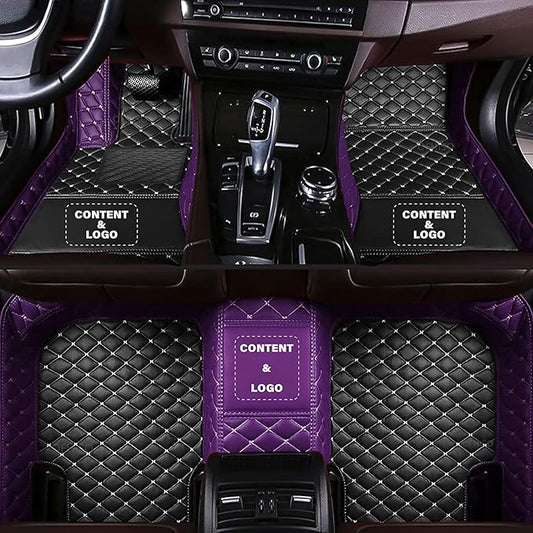 Custom Making Car Floor Mats Compatible for 2000-2025 All Mode Sedan SUV Sports Car Full Coverage Cute Pads Protection Non-Slip Leather Floor Liners (Black+Purple Edge)