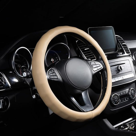 Lord Autofashion Steering Wheel Cover – PU Leather, Non-Slip Rubber Inner, All-Season Comfort – 14.5–15 Inch (Beige 8399)