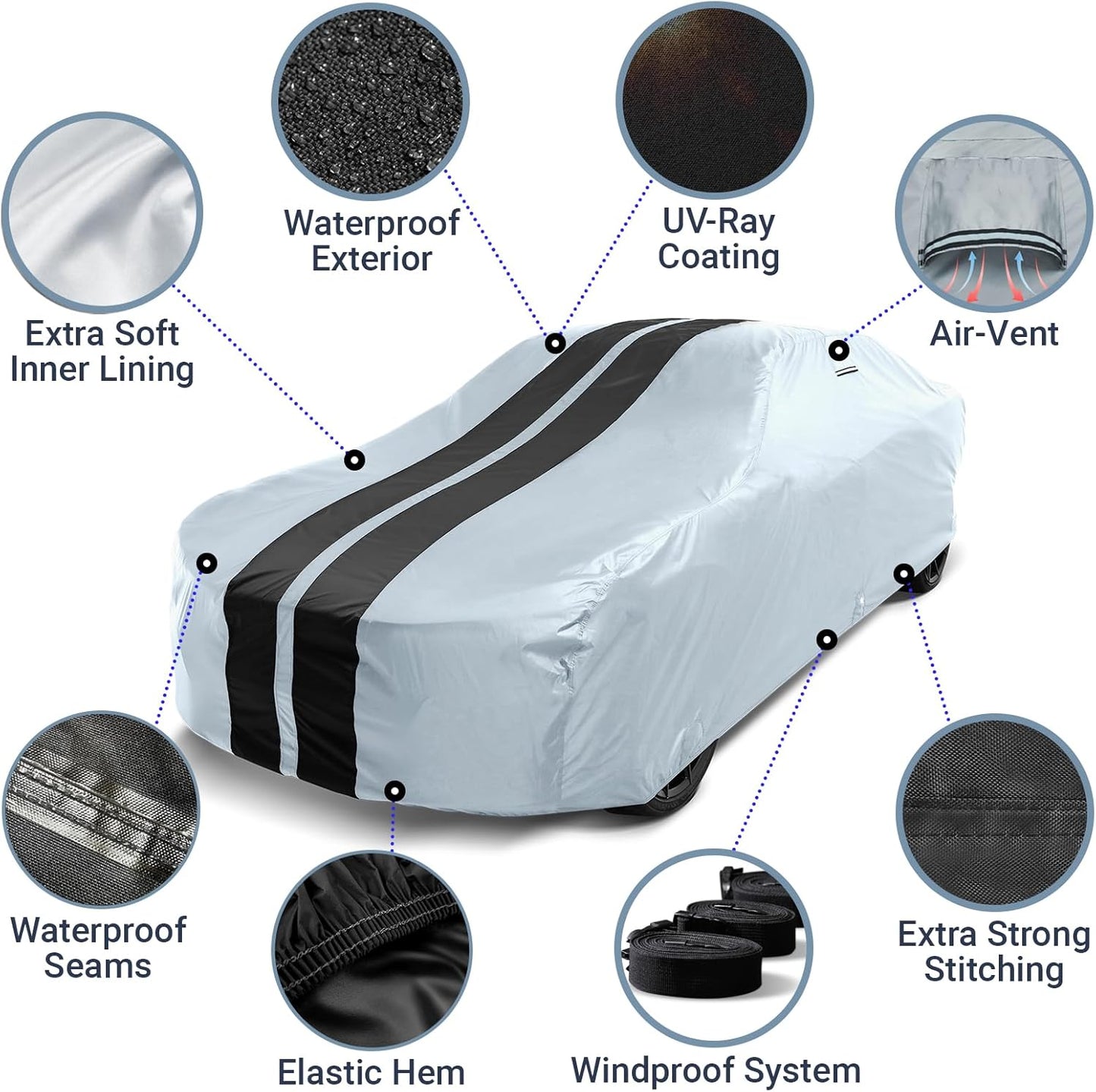 iCarCover Custom Car Cover for Buick Century Sedan, Coupe (1978-1981) Waterproof All-Weather Rain Snow UV Sun Protector Full Exterior Indoor Outdoor Car Cover (Stripe - Gray/Black)