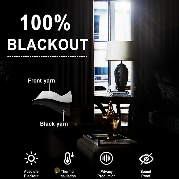 XWZO 100% Blackout Window Curtains - Thermal Insulated & Completely Room Darkening Black Liner Window Treatment with Tiebacks for Bedroom/Living Room, Ivory, W60 x L84, Set of 2 Panels