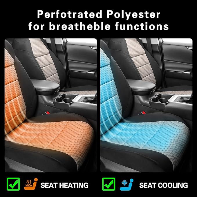 coverdream Rav4 Seat Covers Custom Fit for 2013-2018 Toyota Rav4 LE,Full Coverage Polyester Car Seat Protector(Full Set,Black & Beige)