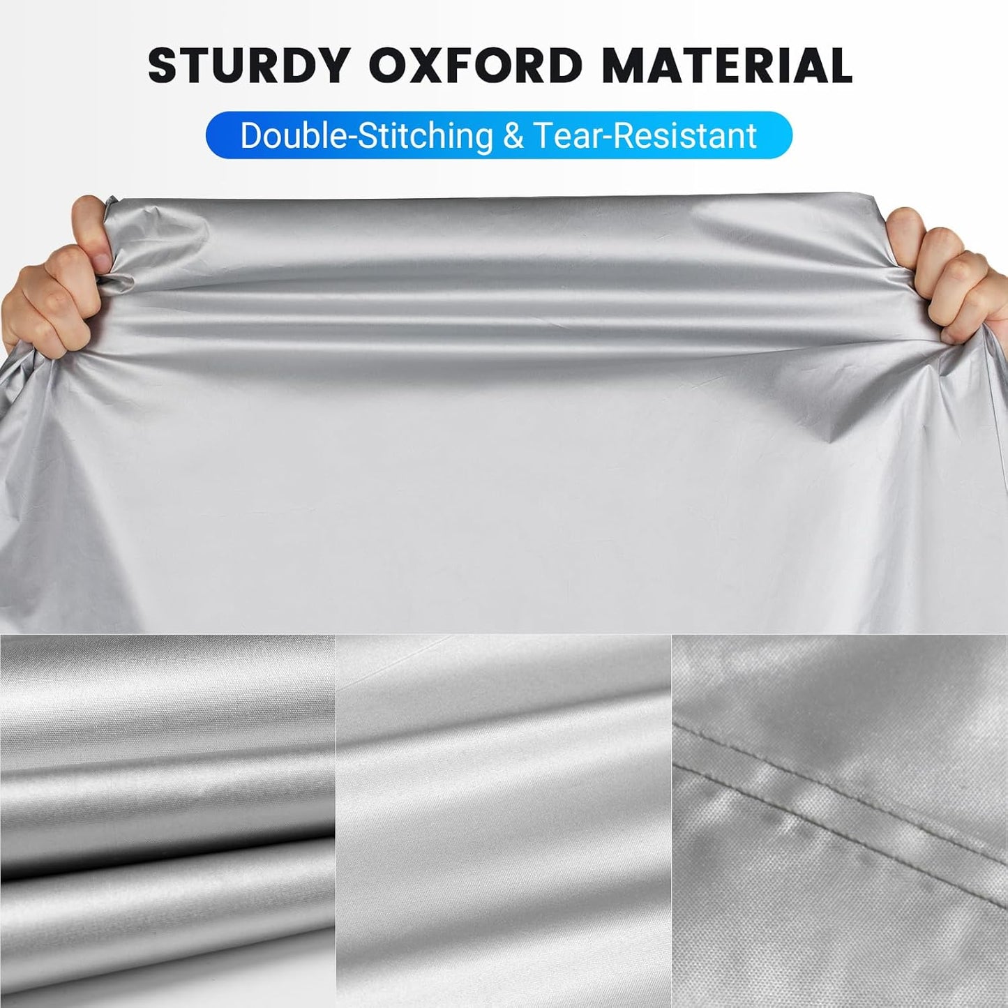 Favoto Motorcycle Cover Waterproof Outdoor - Cool Silver Color UV Protection with Reflective Strip Windproof Buckle Lock-Hole Storage Bag Fit 104 inch Vehicle Motorbikes
