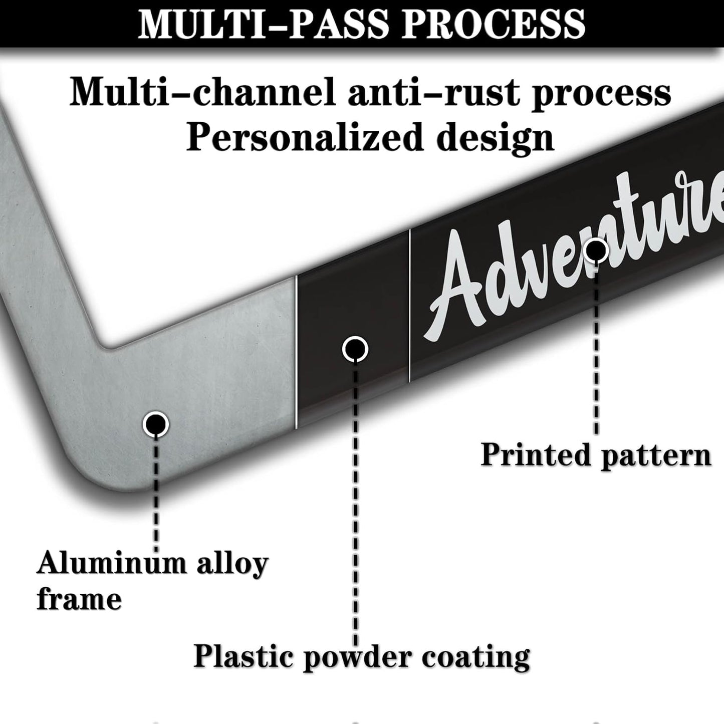 License Plate Frames Black and White Custom License Plate Frame Adventure Awaits Aluminum Metal Car Accessory 2 Pack with Screw Covers Set