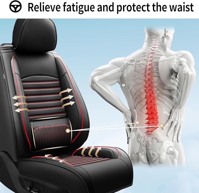 Fit RAV4 Car Seat Covers Set for Toyota RAV4 2019 2020 2021 2022 2023 2024 2025 LE,XLE,XLE Premium Limited Automotive Cushion Protector Replacement, Waterproof Faux Leather(Full Set,Black&Red)