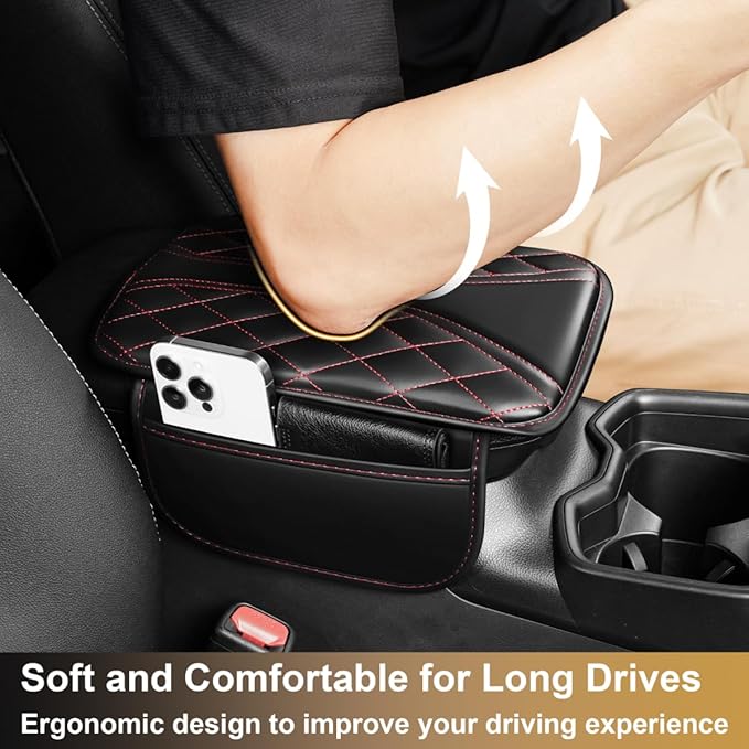 Center Console Cover Fit for Corolla Scratch & Wear Resistant Waterproof Middle Console Cover with 2 Storage Bags(Black&Redline)