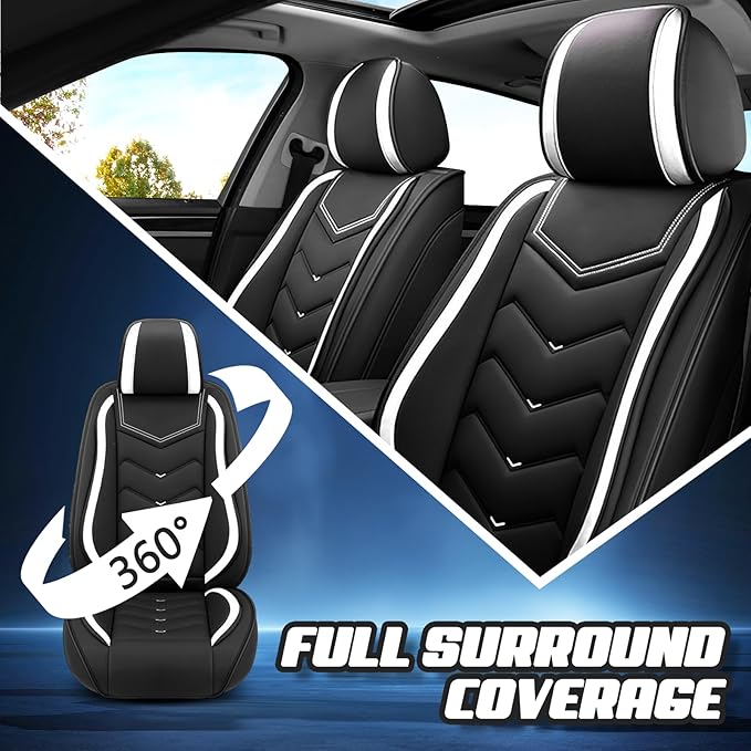 Car Seat Covers for Jeep Grand Cherokee L 2021-2026, Premium Nappa Leather Car Seat Cover, Stylish Sport Seat Covers， Automobile Seat Cover Sets.(Standard 2 Seats/Black White)