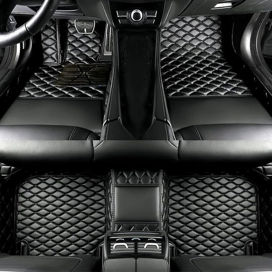 Yaruicar Custom Personalized Floor Mats for Cars Luxury Full Coverage All Car Floor Mats Anti-Slip Leather Car Mat Set Trucks & SUVs Trucks Automotive Floor Mats Liners (All Black)