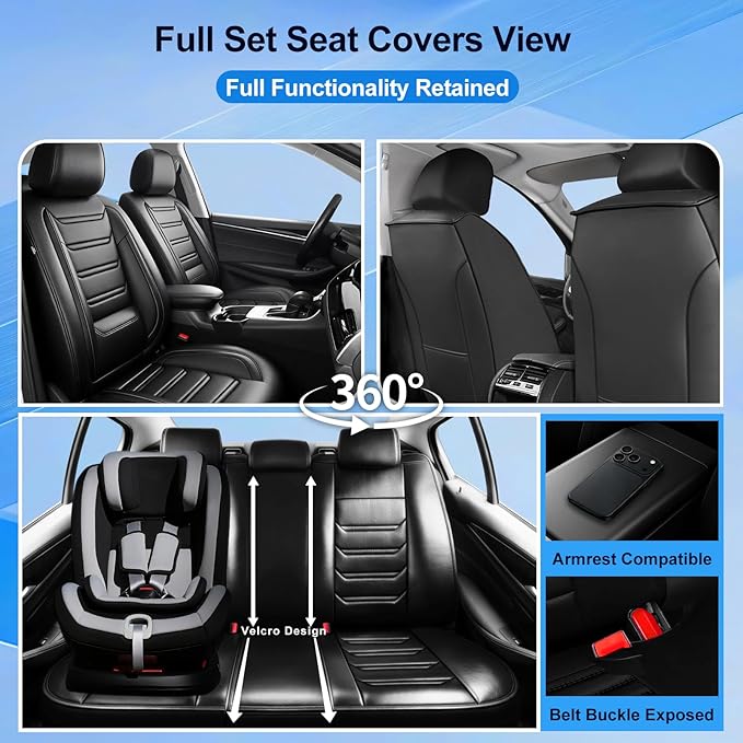 Fit Equinox Car Seat Covers (Front Pair) for Select Chevrolet/Chevy Equinox 2007-2026 - Premium Full Coverage Leather, Airbag Compatible, Waterproof & All Weather Seat Cushion Protector, Black