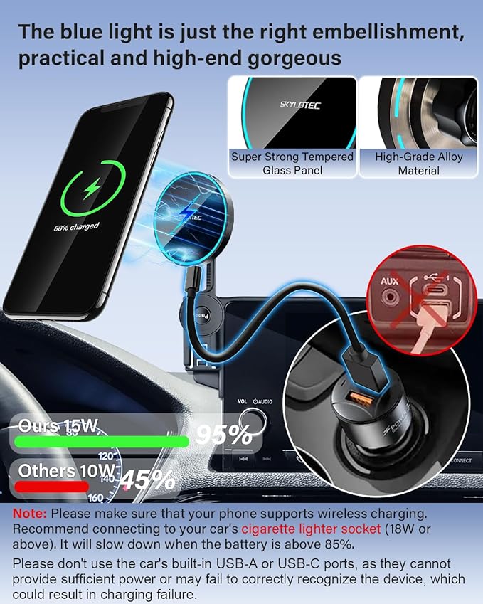 SKYLOTEC Phone Mount for BMW X5 X6 2024-2026/X7 2023-2026 Accessories 14.9-Inch Screen Fixed Clip, Magnetic Car Phone Holder for MagSafe, Strong Magnets 15W Wireless Charger Cell Phone Base
