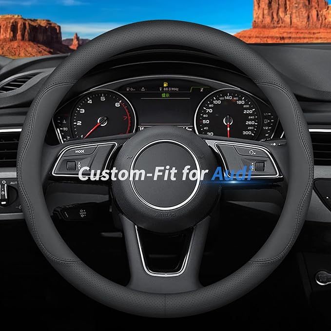 Custom-Fit Leather Car Steering Wheel Cover for Audi, B-Style, Non-Slip, Breathable