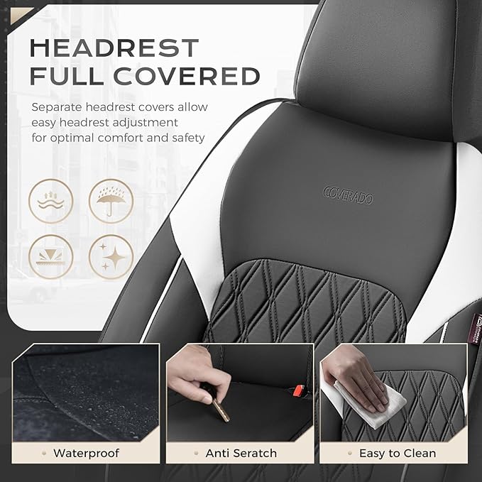 Coverado Automotive Seat Covers, Car Seat Covers Full Set, Car Seat Cover, Waterproof Seat Covers, Car Seat Protector Car Seat Cushion Interior Truck Accessories Universal Fit Most Cars, Black&White