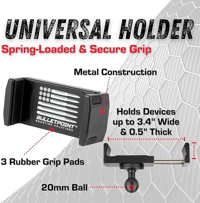 Bulletpoint RubiGrid Metal Dash Mount Phone Holder Compatible with 2019+ Chevrolet Silverado GMC Sierra Multi-Device Holder with 20mm Ball System (Spring-Loaded)