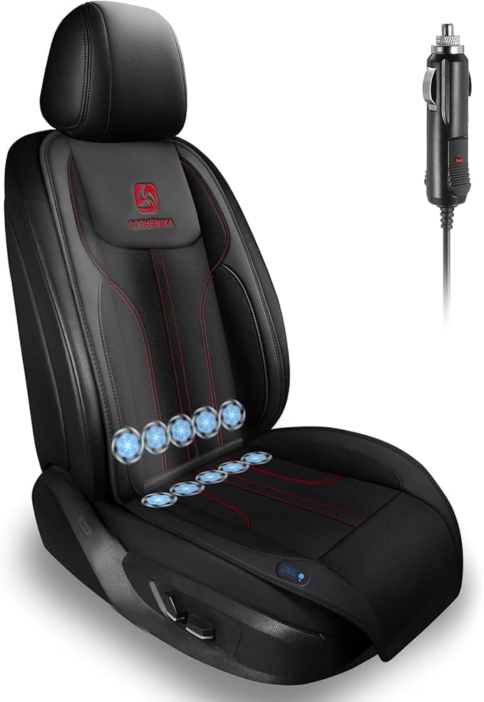 Cooling Car Seat Cushion Front Seat,12V&24V Cooling Seat Cover for Cars with 10 Fans,Rapid Cooling with Automatic Start and Pause Seat Cushion (Black)