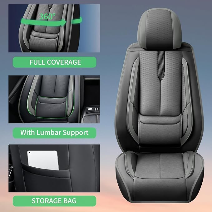 Fit Venza Car Seat Covers for Toyota Venza 2009-2024 2025 2026 -Upgraded Premium Waterproof & Breathable Leather,Airbag Compatible,All-Weather Seat Cushion Protector,2 Front/Black-Grey